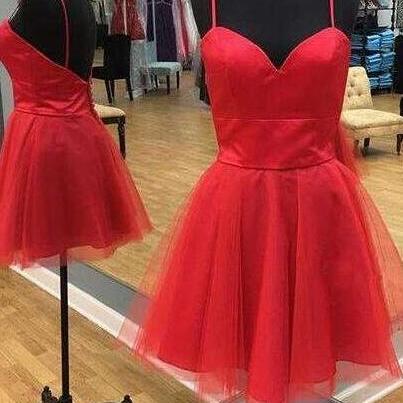 Red Short Homecoming Dresses, Red Simple Prom..