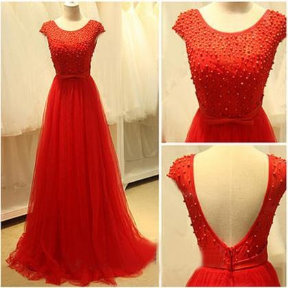 Gorgeous Handmade Red Tulle Cap Sleeves Long..