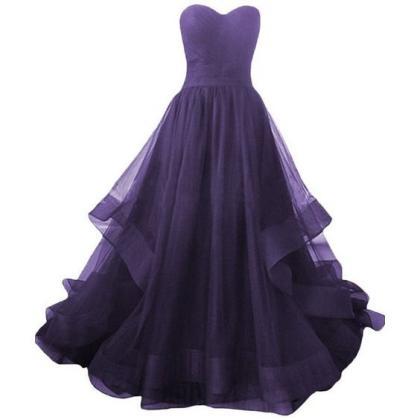 Dark Purple Tulle Sweetheart Long Formal Dress,..
