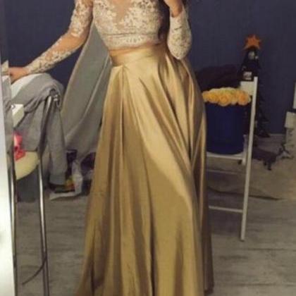 Gold Long Party Dress, Long Sleeves Party Dresses,..