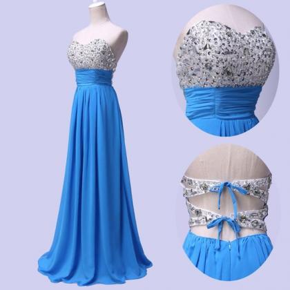 Lovely Blue Sequins And Beadings Chiffon A-line..