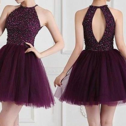 Dark Purple Short Homecoming Dresses, Short..