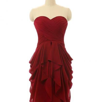 Simple Bridesmaid Dresses, Wine Red Short Chiffon..