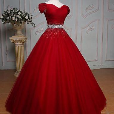 Wine Red Princess Tulle Long Party Dress, Off..
