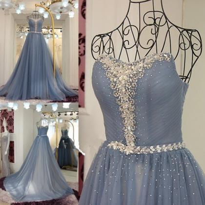 Charming Long Strapless Prom Dress, Beaded Prom..