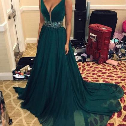 Velvet And Chiffon Prom Dress With Beaded..