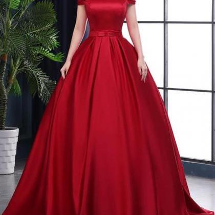 Red Satin Long Ball Gown Party Dress, Red Formal..