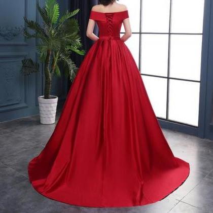 Red Satin Long Ball Gown Party Dress, Red Formal..