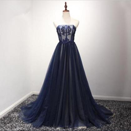 Navy Blue Tulle Party Gowns, Blue Prom Dress,..