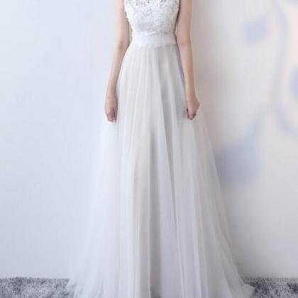 Simple Tulle Long Bridal Gown With Lace Applique,..