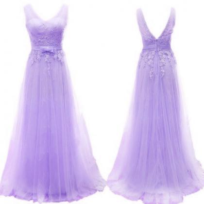 Simple Lavender Tulle Long Party Dresses,..