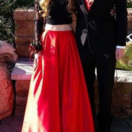 Black And Red Two Piece Junior Prom Dress, Stylish..