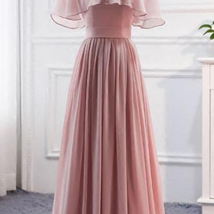 Pink Long Chiffon Wedding Party Dresses, Cute..