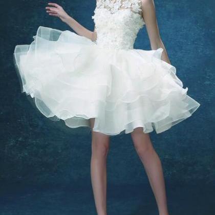 Cute White Short Layers Teen Formal Dress, Cute..