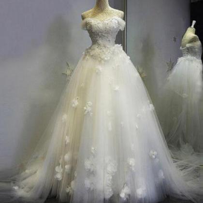 Off Shoulder White Tulle and Floral..