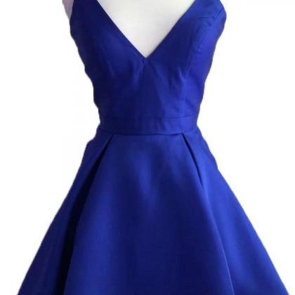 Royal Blue Short Satin Prom Dress 2k18, Blue..