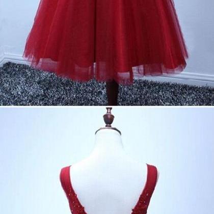 Red Short V-neckline Homecoming Dresses, Red Short..