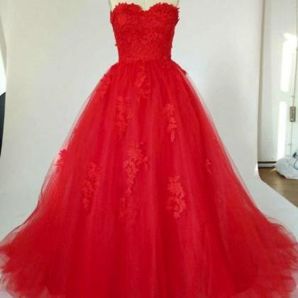 Red Tulle Lace Applique Sweetheart Formal Dress,..