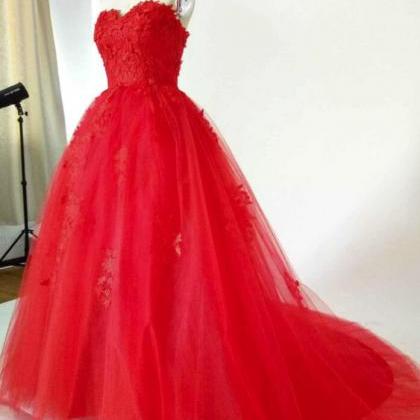 Red Tulle Lace Applique Sweetheart Formal Dress,..