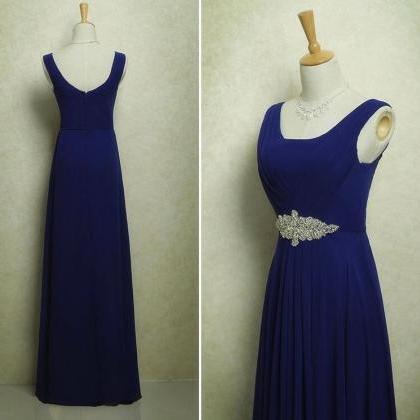 Dark Royal Blue Elegant Chiffon Bridesmaid Dress,..