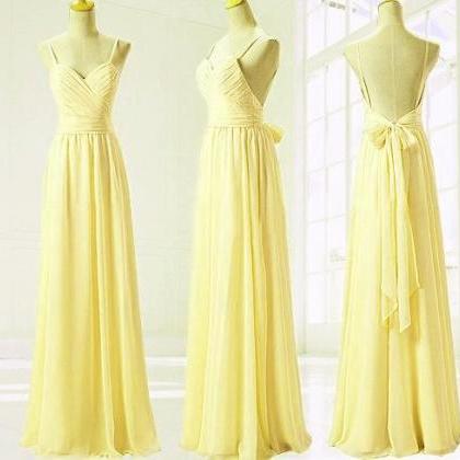 Light Yellow Backless Chiffon Party Dress, Prom..