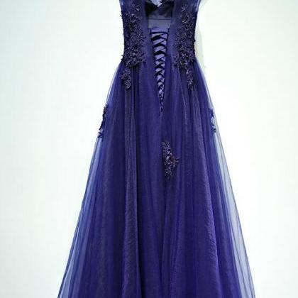 Blue Tulle Elegant Long Formal Gowns, Blue Junior..