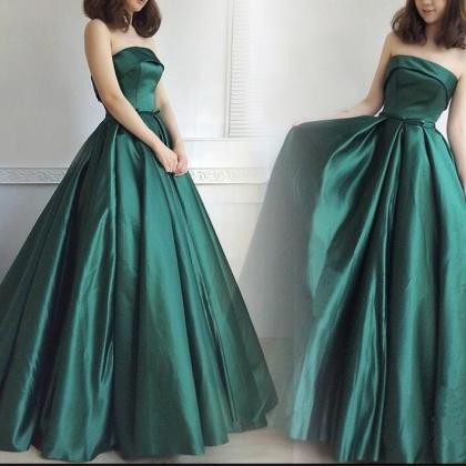 Green Satin Long Party Gowns, Junior Prom Dress,..