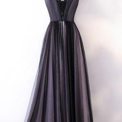 Charming Tulle Black Party Dress, Elegant Prom..