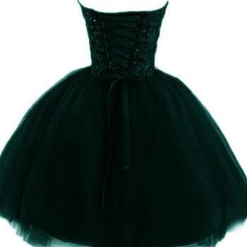 Dark Green Tulle Ball Gown Short Homecoming Dress,..
