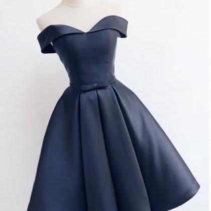 Beautiful Short Dark Blue Satin Prom Dress, Navy..