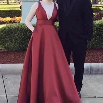 Beautiful Wine Red Satin Long Prom Dress 2018, Red..