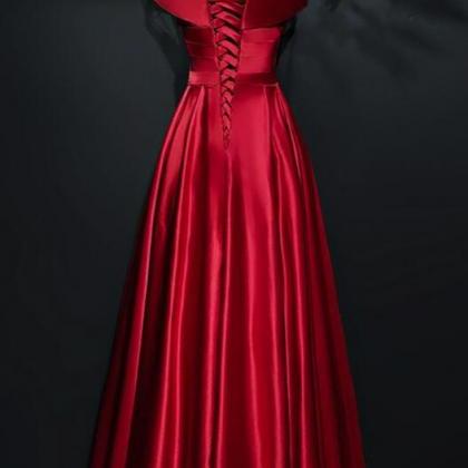 Beautiful Red Satin Long Party Dress, Red Formal..