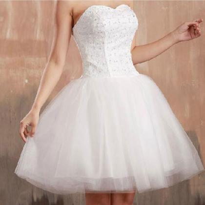 White Short Tulle Cute Homecoming Dress, Lovely..