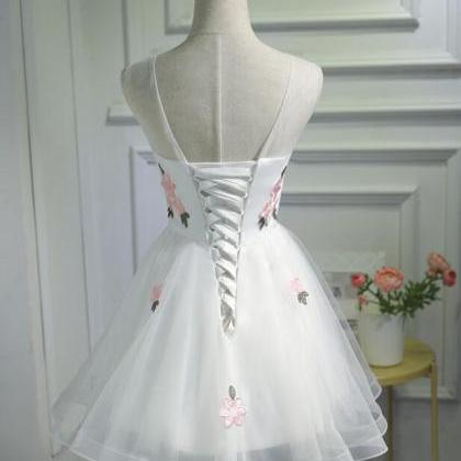 Cute White Tulle Short Prom Dress, Lovely Party..