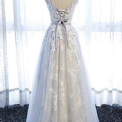 Grey Applique Prom Dress, A-line Party Dress, Prom..