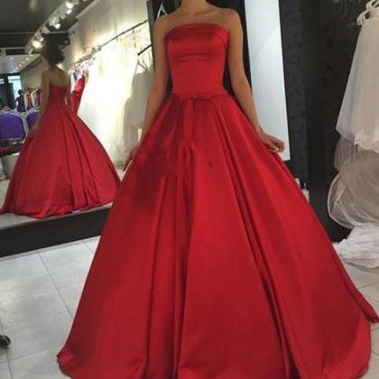 Red Satin Long Formal Gowns, Red Gorgeous Party..