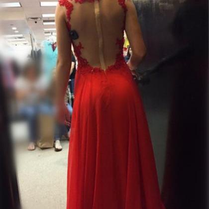 Beautiful Red Chiffon And Applique Long Party..