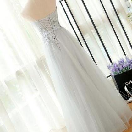 Beautiful Light Grey Tulle Long Sweetheart Party..