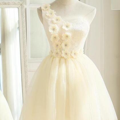 Cute Ivory Tulle One Shoulder Party Dress With..