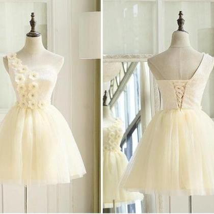 Cute Ivory Tulle One Shoulder Party Dress With..