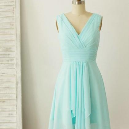 Mint Blue V-neckline Chiffon Wedding Party Dress,..
