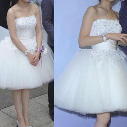 Lovely White Tulle Puffy Knee Length Formal Dress,..