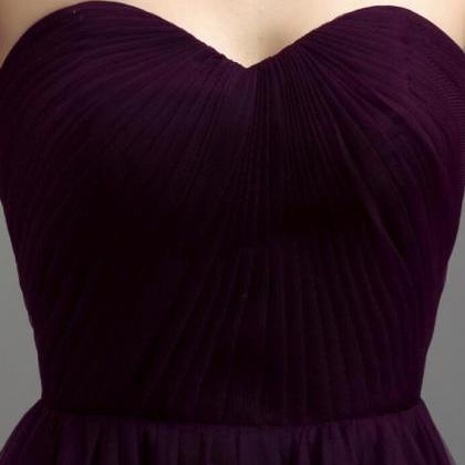 Dark Purple One Shoulder Bridesmaid Dress, Simple..