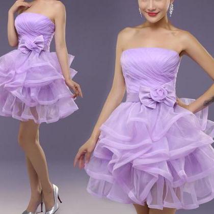 Cute Organza Strapless Short Party Dress, Short..
