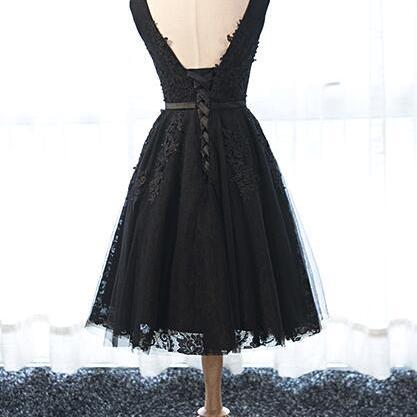 Black Tulle Homecoming Dresses, V-neckline Party..