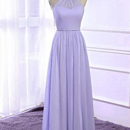 Lavender Halter Bridesmaid Dress, Chiffon Party..