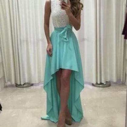 Chiffon And Lace High Low Round Neckline Prom..