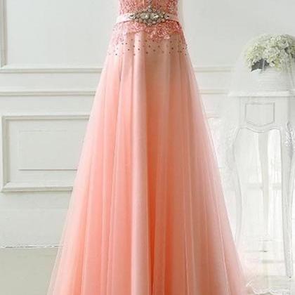 Pink Tulle Handmade High Quality Long Prom Dress,..