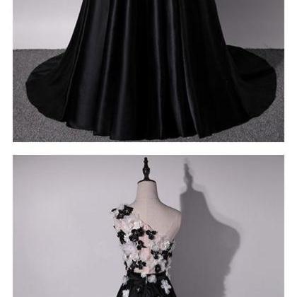 Black One Shoulder Stain Floral Formal Dress,..