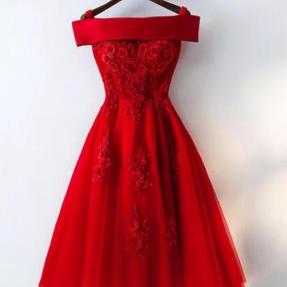 Red Satin And Tulle Short Party Dress, Lovely Red..